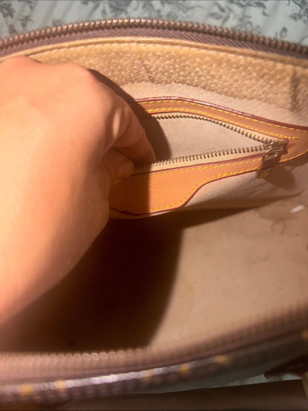 Brown Monogram Satchel with Tan Trim - Picture 4 of 15